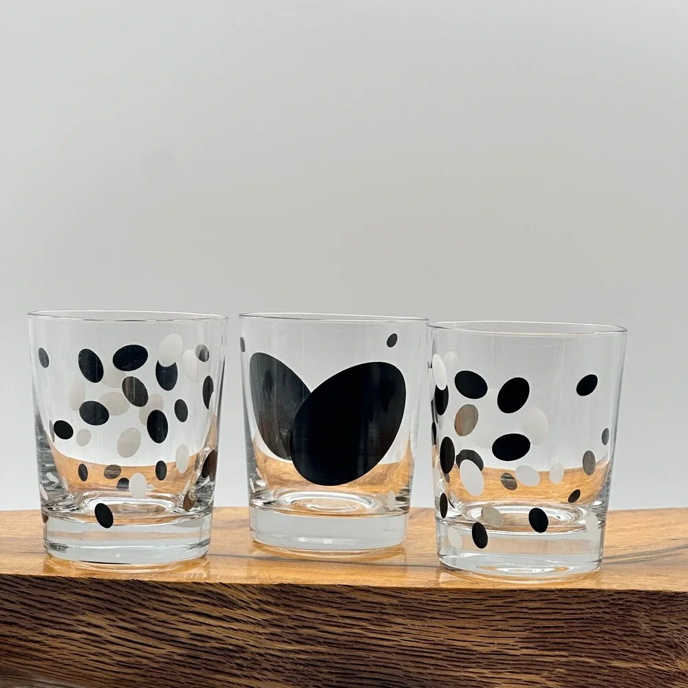 Ikea Polka‎ Dot Glasses Made in Poland Set of 3 Tumblers Old Fashioned Bar Glass